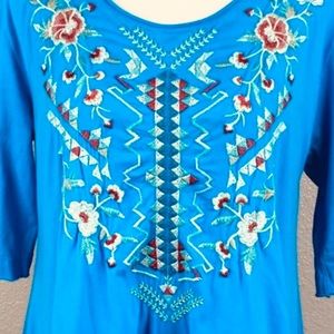 Johnny Was Turquoise Magnificent Embroidered cotton Tunic top
